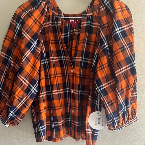 STAUD Orange Relaxed Blouse with Voluminous Sleeves - Picture 1 of 5